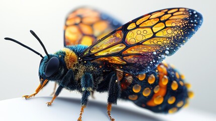 Obraz premium A close-up of a colorful, intricate insect with vibrant wings.