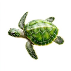 Naklejka premium Realistic Green Sea Turtle Swimming in Clear Blue Water Background