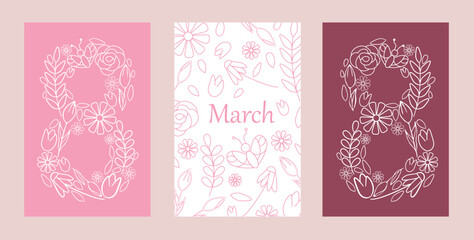 Floral Number Eight Designs for International Women Day Illustrations