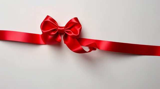 Smooth transition of red ribbon forming elegant bow on white background