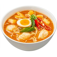 Delicious Spicy Soup with Egg, Noodles, and Fresh Ingredients