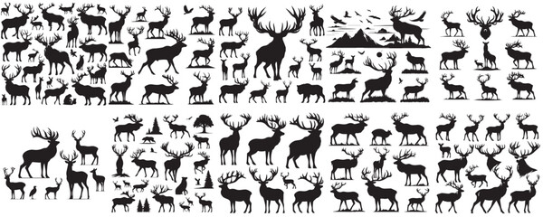 deer silhouette vector set