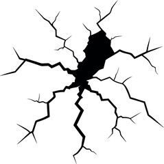 hole in the broken glass, Earthquake Surface Damage: Concrete and Land Cracks with Crevices and Breaks, Top-Down View Featuring Glass Pattern Effect
