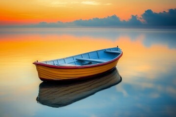 Naklejka premium A lonely boat at dawn in the Mediterranean