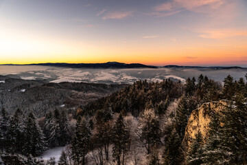 Pieniny , góry, zima, śnieg, Karpaty, mgły, Tatry, Dunajec
