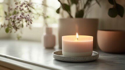 scented candle burning softly, its flickering light adding to the calming environment, creating the perfect setting for relaxation