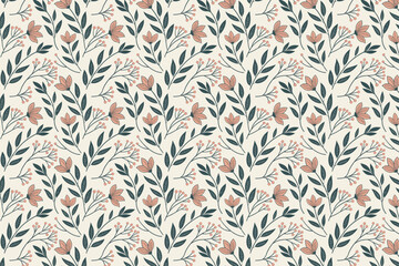 Botanical Floral and Leaf Seamless Pattern Art