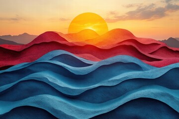 Fototapeta premium Stunning sunset over abstract colored waves in a tranquil landscape