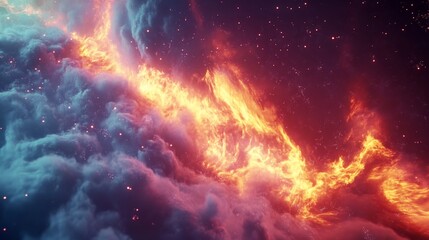 Fototapeta premium Dynamic abstract flames GIF animation with real textures and swirling cosmic clouds and stars