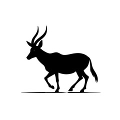 Fototapeta premium An illustration featuring a black antelope silhouette set against a clean white background depicting an antelope with detailed horns and body, symbolizing speed and agility.