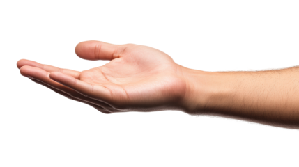 Outstretched hand gesture neutral background isolated on transparent background