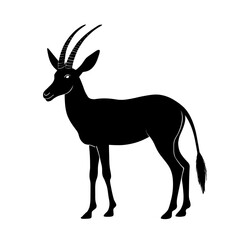 Obraz premium An illustration featuring a black gazelle silhouette set against a clean white background showing a gazelle with detailed horns and legs, symbolizing grace and speed.