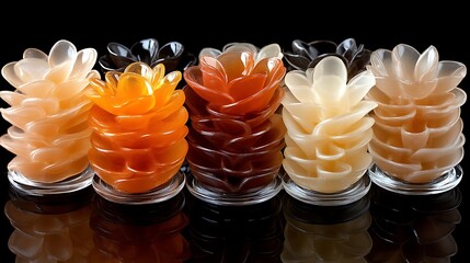 Five Colorful Honeycomb Shaped Candles Arranged In A Row