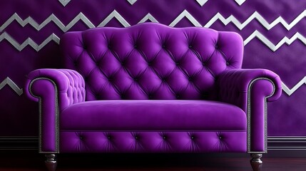 Luxurious Purple Velvet Chair Against Chevron Wall