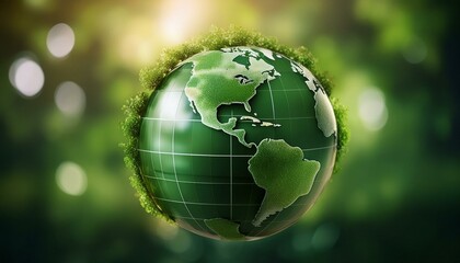 지구본 위에 초록색의 환경 보호 아이콘이 함께 배치된 모습