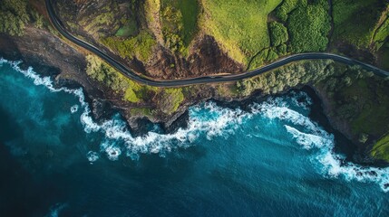 A coastal road hugging the cliffs, offering stunning views of the ocean below.
