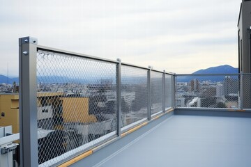 Fototapeta premium Installing fencing on a rooftop to enhance safety and aesthetics in urban buildings