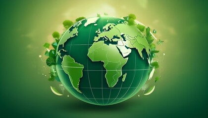 지구본 위에 초록색의 환경 보호 아이콘이 함께 배치된 모습