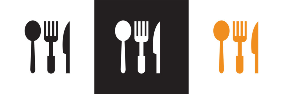 Spoon, Fork, and Knife vector Icon Symbol for Logo, Pictogram, App or Graphic Design Element.   isolated on white and black background. vector illustration. EPS 10