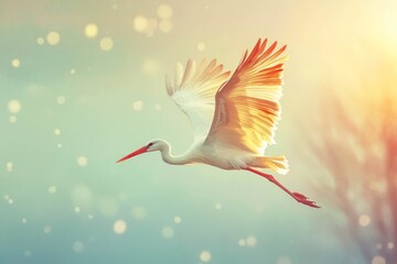 Obraz premium White stork flying in the sky.