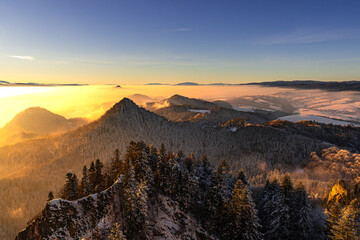 Pieniny , góry, zima, śnieg, Karpaty, mgły, Tatry, Dunajec