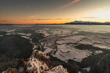 Pieniny , góry, zima, śnieg, Karpaty, mgły, Tatry, Dunajec