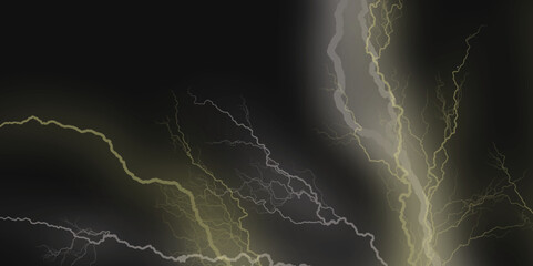 Thunder Stock Image In Black Background. Massive lightning bolt with branches isolated on black background.