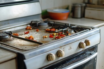 Shiny clean stove surface in a kitchen showing no grease stains and fresh ingredients ready for cooking. Generative AI