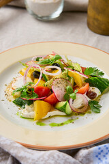 Fresh Vegetable Salad with Homemade Cheese Vibrant Color Palette in Natural Lighting