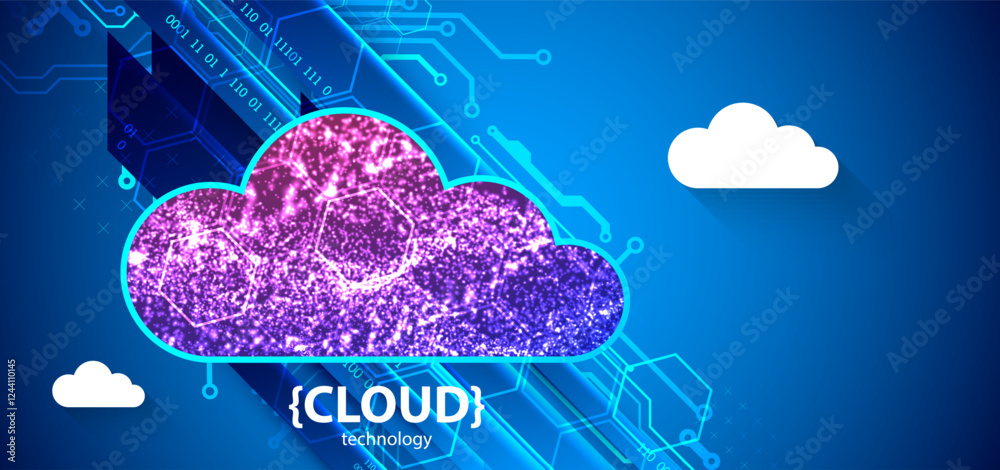 Aufkleber Storage technology. Integrated digital web concept background. Cloud element created from shining particles.