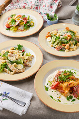 Elegant Restaurant Salad Presentation on Linen Tablecloth with Natural Lighting