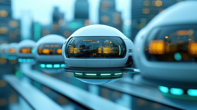 Futuristic hovercrafts in urban landscape technology concept aerial view modern city environment