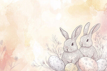 Obraz premium A beautifully designed Easter greeting card with hand-drawn bunnies.