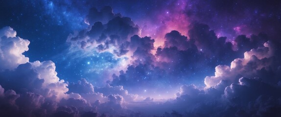 Majestic cosmic clouds and stars in a vibrant night sky with mystical atmosphere.