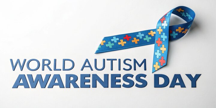 World autism awareness day celebration with puzzle ribbon symbol on white background