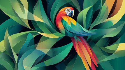 Obraz premium Colorful macaw parrot in the jungle. macaw parrot with colorful plumage and a long tail sitting on the tree branch. colorful parrot in the rain forest, wildlife and nature concept