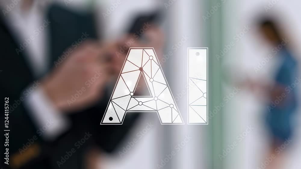 Aufkleber artificial intelligence symbol appearing over business people using smartphones in an office environ