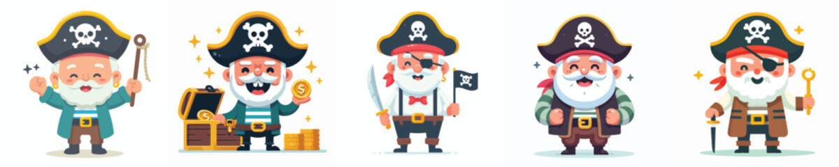 happy pirate grandpa vector set