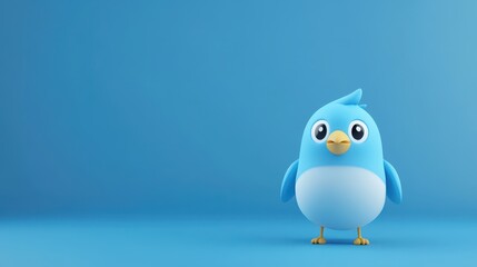 Bright blue game design character with a larger body and charming eyes in a simplified environment