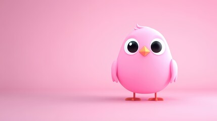 Cute pink bird with big eyes and round body in a minimalistic setting showcasing playful design aesthetics