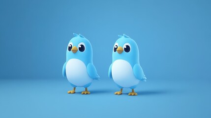 Fototapeta premium Creative block design featuring two larger-bodied cartoon birds with bright blue colors