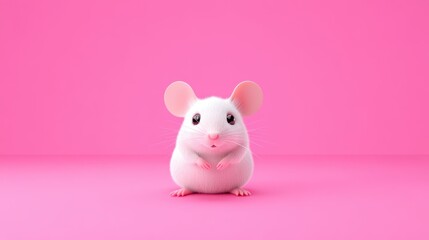 Cute small mouse character design with oversized body in a vibrant pink setting