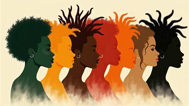 Creative illustration showcasing african american women in powerful and vibrant profiles, symbolizing juneteenth and the journey from slavery to empowerment