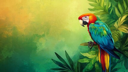 Fototapeta premium Colorful macaw parrot in the jungle. macaw parrot with colorful plumage and a long tail sitting on the tree branch. colorful parrot in the rain forest, wildlife and nature concept