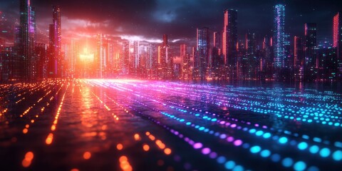 Fototapeta premium Neon Cityscape: Futuristic Metropolis at Night