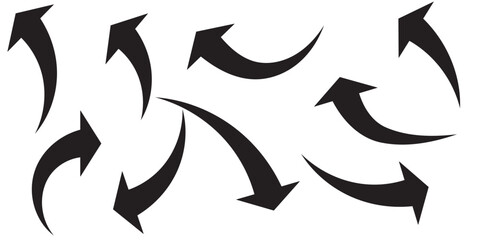 Print Black curved arrows icons set. Arrow sign in flat style. Wind movement image, process repeat symbol, rotation. 1176