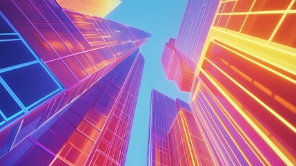 Fototapeta premium Vibrant Skyscrapers Reaching Towards A Clear Sky