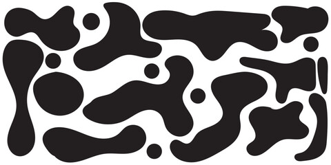 Print 
Black blob shapes, abstract organic forms, vector illustration. Modern blob shape design elements isolated on white background.1176