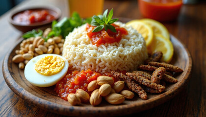 Vibrant Malaysian Rice Bowl with Egg and Sambal