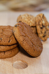 chocolate chip cookies on wooden table